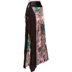 Pre Owned Just Cavalli Multicolor Printed Satin Ruffle Detail Maxi Skirt M