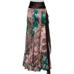 Pre Owned Just Cavalli Multicolor Printed Satin Ruffle Detail Maxi Skirt M