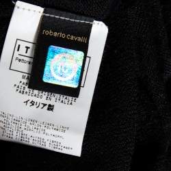 Pre Owned Just Cavalli Black Linen Knit Contrast Trim Long Jumper XXL