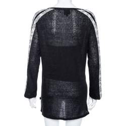 Pre Owned Just Cavalli Black Linen Knit Contrast Trim Long Jumper XXL