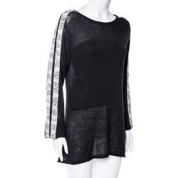 Pre Owned Just Cavalli Black Linen Knit Contrast Trim Long Jumper XXL
