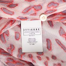 Pre Owned Just Cavalli Pink Printed Silk Ruffle Detail Button Front Sheer Shirt L