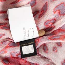 Pre Owned Just Cavalli Pink Printed Silk Ruffle Detail Button Front Sheer Shirt L