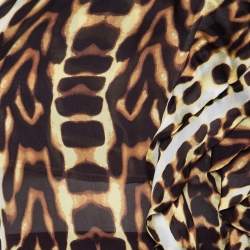 Pre Owned Just Cavalli Brown Animal Printed Satin & Georgette One Shoulder Top And Midi Skirt Set L