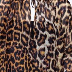 Pre Owned بلوزة جست كافالي حرير بني بنقشة الفهد بأكمام طويلة مقاس متوسط - ميديوم