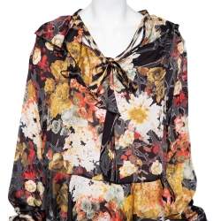 Pre Owned Just Cavalli Multicolored Printed Silk Pleated Detailed Blouse L 