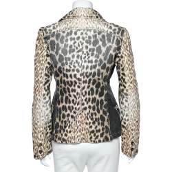 Just Cavalli Brown Animal Printed Denim Button Front Blazer S