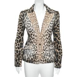 Just Cavalli Brown Animal Printed Denim Button Front Blazer S