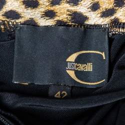 Pre Owned Just Cavalli Black Jersey Contrast Trim Detailed Ruched Dress M