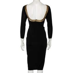 Pre Owned Just Cavalli Black Jersey Contrast Trim Detailed Ruched Dress M