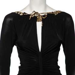 Pre Owned Just Cavalli Black Jersey Contrast Trim Detailed Ruched Dress M