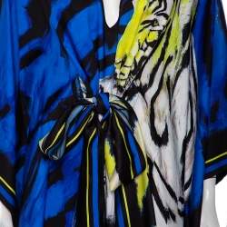 Pre Owned Just Cavalli Multicolored Printed Silk Belted Kaftan Top S
