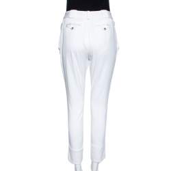 Just Cavalli White Cotton Blend Button Hem Detail Trousers M