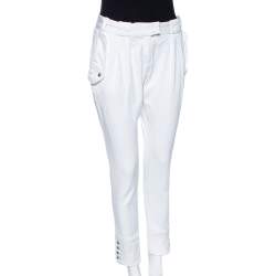 Just Cavalli White Cotton Blend Button Hem Detail Trousers M