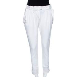 Just Cavalli White Cotton Blend Button Hem Detail Trousers M