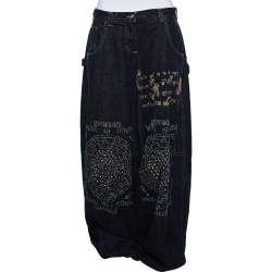 Just Cavalli Navy Blue Painted Denim Flared Leg Jeans L