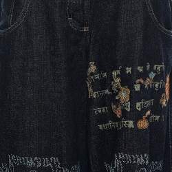 Just Cavalli Navy Blue Painted Denim Flared Leg Jeans L