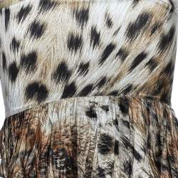 Just Cavalli Brown Animal Printed Satin Ruffled Hem Mini Skirt S