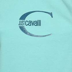 Pre Owned Just Cavalli Blue Logo Printed Cotton Short Sleeve T-Shirt S