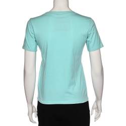 Pre Owned Just Cavalli Blue Logo Printed Cotton Short Sleeve T-Shirt S