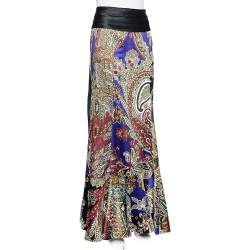 Just Cavalli Multicolor Printed Satin Ruffle Detail Maxi Skirt S