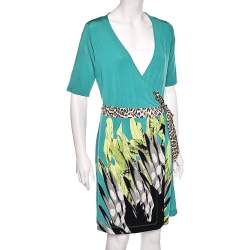 Pre Owned Just Cavalli Multicolor Printed Jersey Mini Wrap Dress L