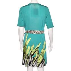 Pre Owned Just Cavalli Multicolor Printed Jersey Mini Wrap Dress L