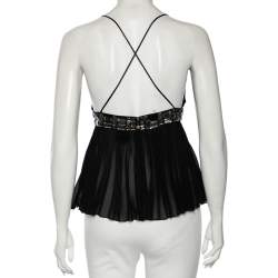 Just Cavalli Black Silk Embellished Waist Pleated Top S 