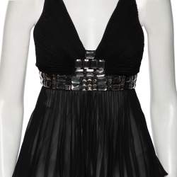 Just Cavalli Black Silk Embellished Waist Pleated Top S 