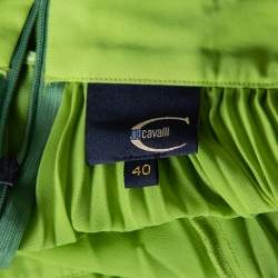 Pre Owned Just Cavalli Green Silk Embellished Pleated Top S 