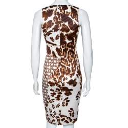 Pre Owned Just Cavalli Brown Animal Print Satin Sleeveless Dress S