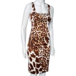 Pre Owned Just Cavalli Brown Animal Print Satin Sleeveless Dress S