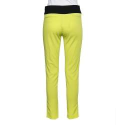 Pre Owned Just Cavalli Neon Yellow Crepe Contrast Waist Detail Tapered Leg Trousers S