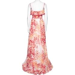 Pre Owned Just Cavalli Red & White Printed Cotton Belted Voile Maxi Dress M