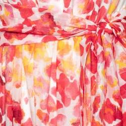 Pre Owned Just Cavalli Red & White Printed Cotton Belted Voile Maxi Dress M