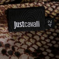 Pre Owned Just Cavalli Brown Animal Print Silk Knit Lace-Up Detail Belted Dress M