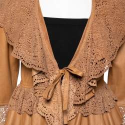 Pre Owned Just Cavalli Brown Leather Lasercut Detail Shrug M