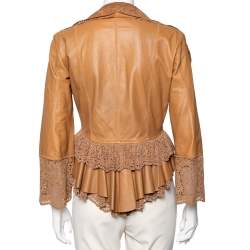 Pre Owned Just Cavalli Brown Leather Lasercut Detail Shrug M