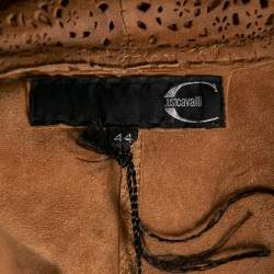 Pre Owned Just Cavalli Brown Leather Lasercut Detail Shrug M