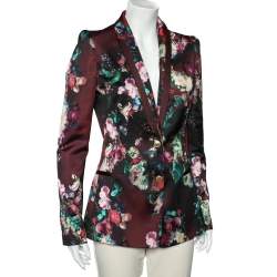 Pre Owned Just Cavalli Multicolor Floral Printed Satin Blazer M