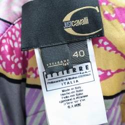 Pre Owned Just Cavalli Multicolor Printed Silk Belted Ruffled Hem Dress S