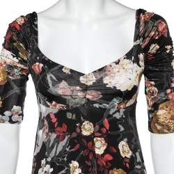 Just Cavalli Black Floral Printed Jersey Ruched Sleeve Detail Mini Dress S