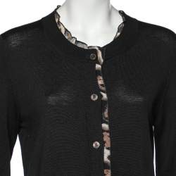 Pre Owned Just Cavalli Black Wool Knit Animal Printed Trim Cardigan XL