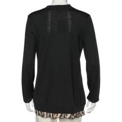 Pre Owned Just Cavalli Black Wool Knit Animal Printed Trim Cardigan XL