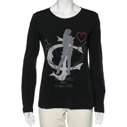 Just Cavalli Black Printed Cotton Knit Long Sleeve T-Shirt XL