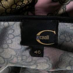 Pre Owned Just Cavalli Pink & Gold Printed Jersey Pintuck Detailed Top L