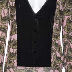 Pre Owned Just Cavalli Pink & Gold Printed Jersey Pintuck Detailed Top L