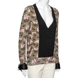 Pre Owned Just Cavalli Pink & Gold Printed Jersey Pintuck Detailed Top L