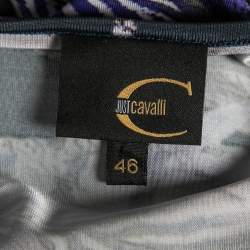 Pre Owned Just Cavalli Multicolor Floral Printed Jersey Ruffle Detail Neck Long Sleeve Top L