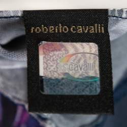 Pre Owned Just Cavalli Multicolor Floral Printed Jersey Ruffle Detail Neck Long Sleeve Top L